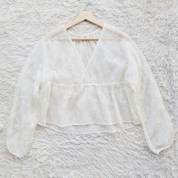 Wilfred Tops - Wilfred Aritzia Sheer Cream Colored Peplum Top